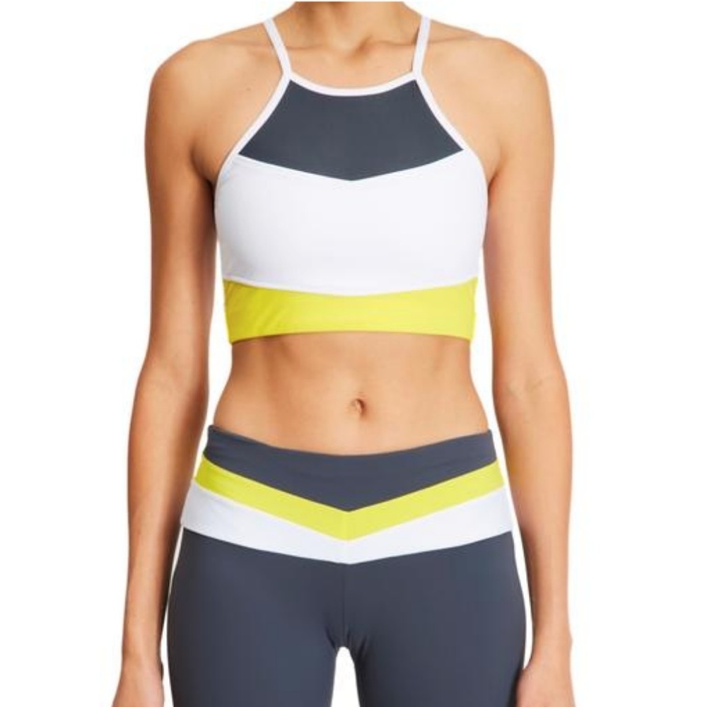BOOM BOOM ATHLETICA Cutaway Halter Bra Grey/Yellow - New with Tags, SMALL